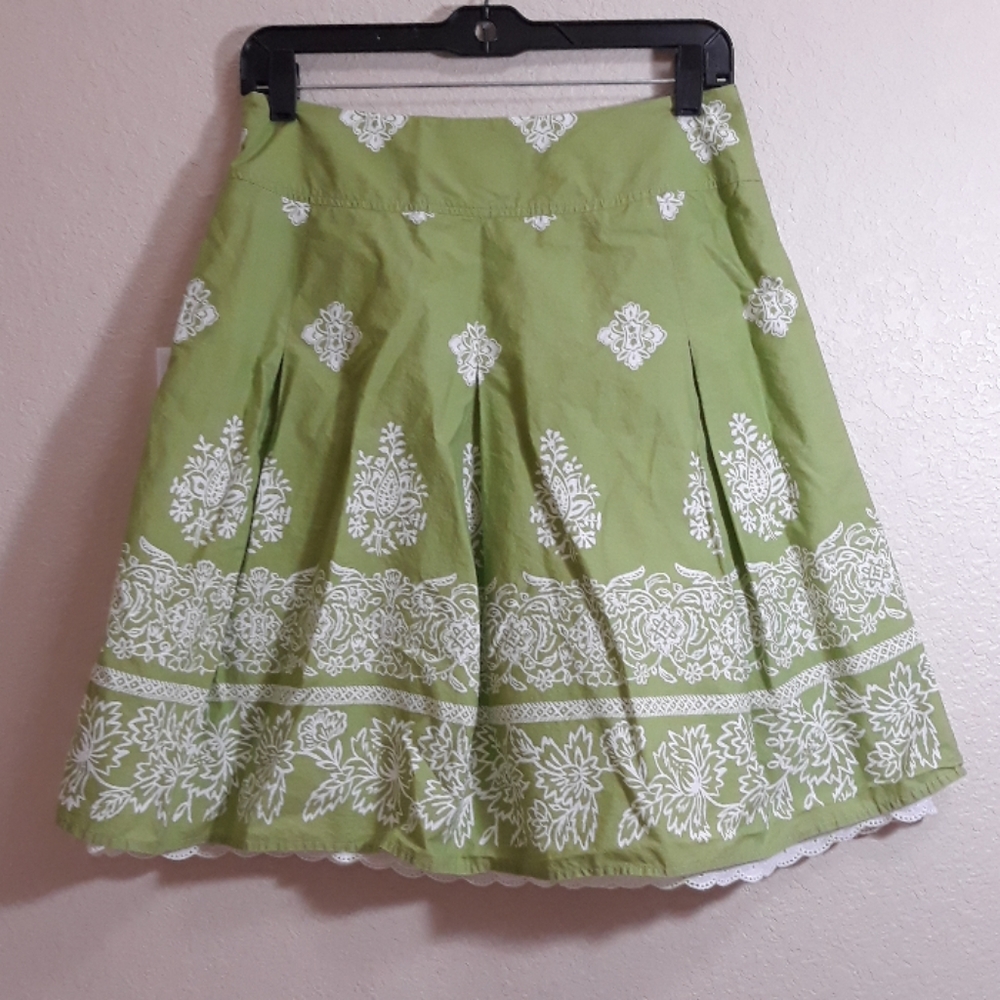 Talbots Petites Layered Green White Lace Skirt 6